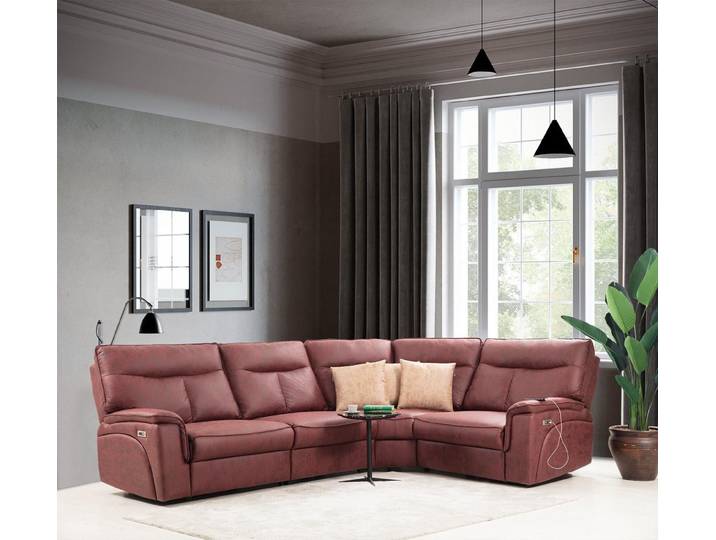 JVmoebel Ecksofa Rotfarbenes L-förmiges Luxus-Sofa mit verstellbarer Rückenlehne, 4 Teile, Made in Europa