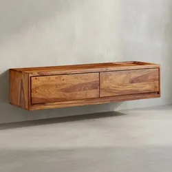 KADIMA DESIGN Massivholz Wand-Lowboard, Hochwertiges TV-Board aus Sheeshamholz, Modernes Design, 2 Schubladen