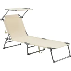 Helloshop26 - Sonnenliege mit Sonnenschutz Stahl mattsilbernes Polyester beige