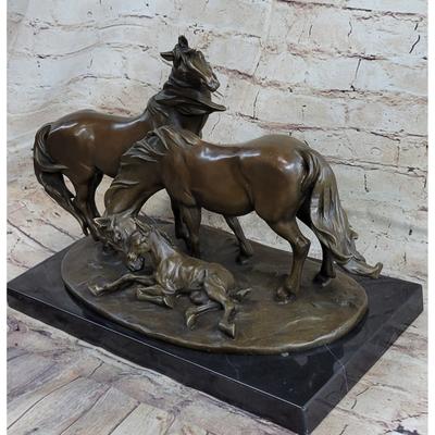 Bronzhaus Horses Harmony Stallion Bronze Sculpture Statue Hot Cast Marble Base Figurine Sa