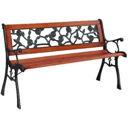 Relaxdays Gartenbank, Rosenmuster, 2 Sitzer, Holz & Gusseisen, Balkon & Terrasse, Sitzbank, 73x125x52,5 cm, natur/grün