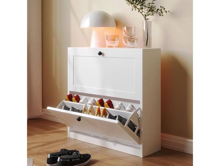 Meuble à Chaussures - VOWNER - Commode à Chaussures Meuble d'entrée Rangement 80 x 24 x 80 cm - Blanc