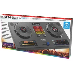 8-in-1-DJ-Station: Akkubetrieb + Audio-Mixer (AUX-Eingang) + zwei DJ-Player (A/B) + zwei Plattenspieler + integrierter