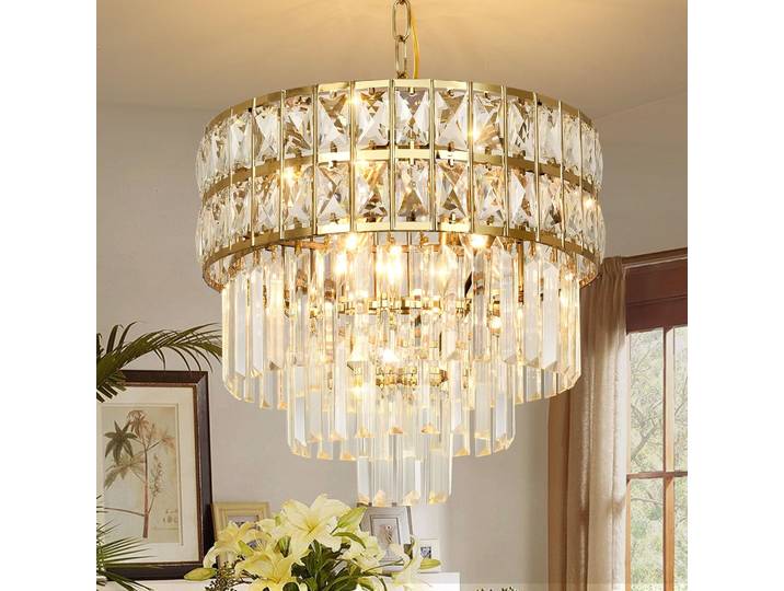Lustre rond en cristal K9 doré, plafond suspendu à hauteur réglable, lustre en cristal K9 pour salon/salle à manger/chambre à coucher