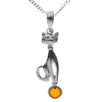 Kette mit Anhänger OSTSEE-SCHMUCK "Ostsee-Schmuck Kette mit Anhänger Katze Kette mit Anhänger Katze" Gr. 45, silber, Halsketten, Damen, 45cm, Silber 925 (Sterlingsilber), L: 42