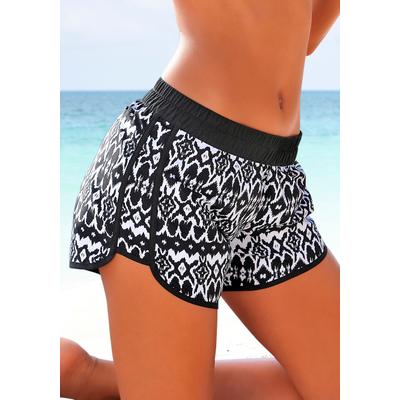 Badeshorts LASCANA, Damen, Gr. 50, N-Gr, schwarz (schwarz, bedruckt), Microfaser, Polyester, bedruckt, Badehosen Badeshorts, im kontrastreichen Alloverprint