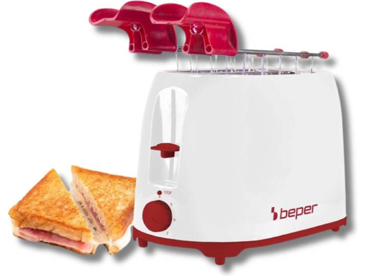 Beper Broodrooster - Toaster - 7 Roosterniveaus - 2 Sleuven - Broodrooster met Tostiklemmen - Wit