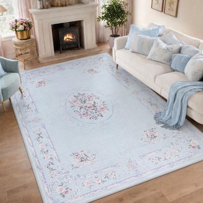 Bluebell Boho Vintage Floral Area Rug, Washable Non-Slip Oeko-Tex Certified