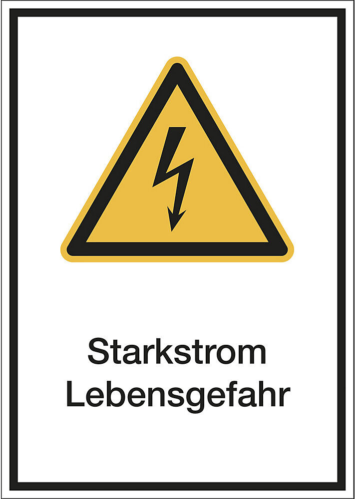 kaiserkraft Kombischilder mit Text für Warnkennzeichen, Starkstrom Lebensgefahr, VE 10 Stk, Kunststoff, LxH 210 x 297 mm
