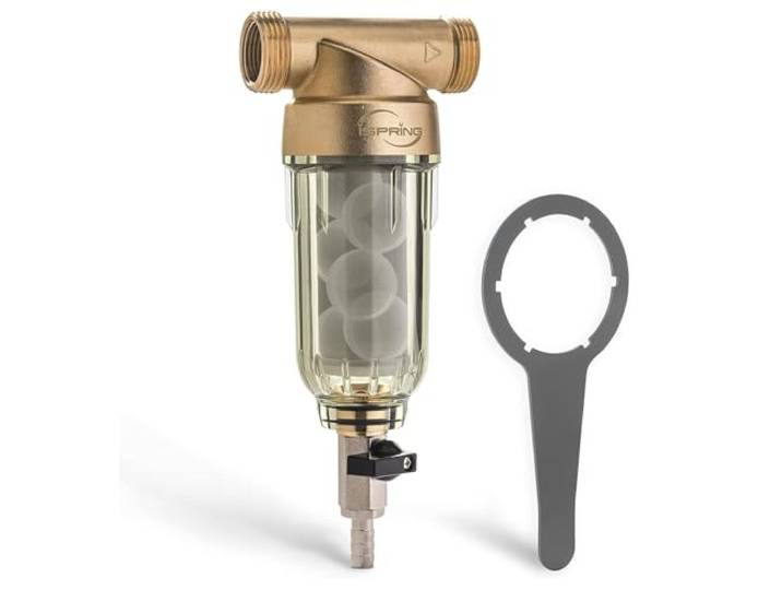 iSpring WSP-500SL Wiederverwendbarer Sediment-Wasserfilter für das ganze Haus, Siliphos verhindert Kalkablagerungen und Korrosion, 2,5 cm MNPT + 1,9 cm FNPT, 500 Mikron