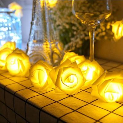 Combo Retail Shop White Rose Flower String Lights, Battery Operated, For Valentines Day, Wedding, Home Party, Birthday Decorations warm White Light 1.5m10led