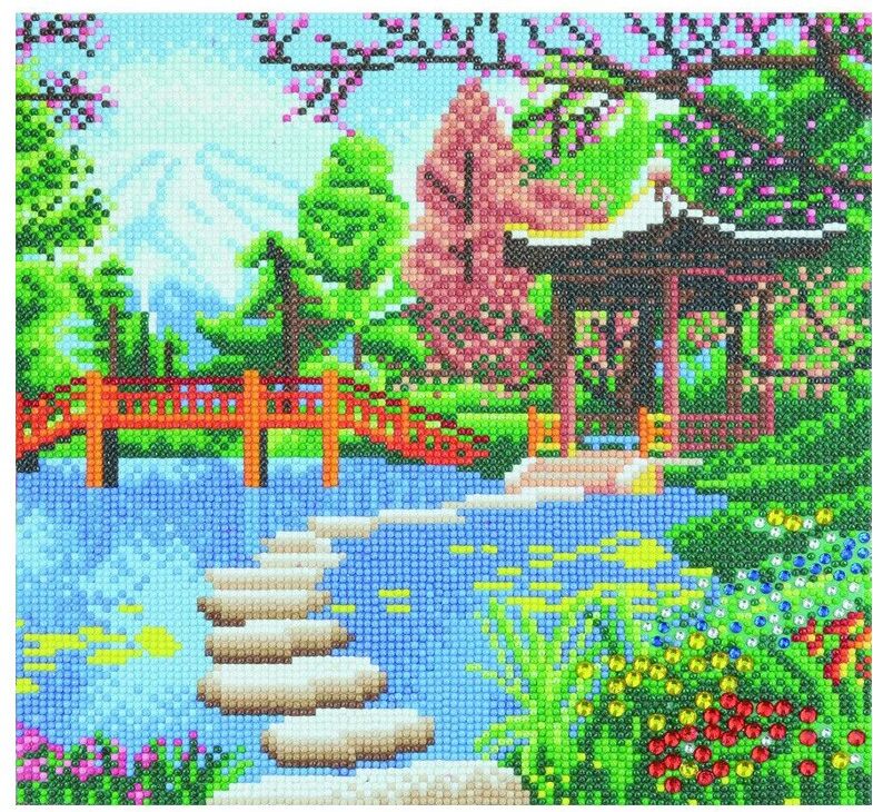 CRYSTAL ART Kit tableau broderie diamant 30x30cm - Jardin japonais
