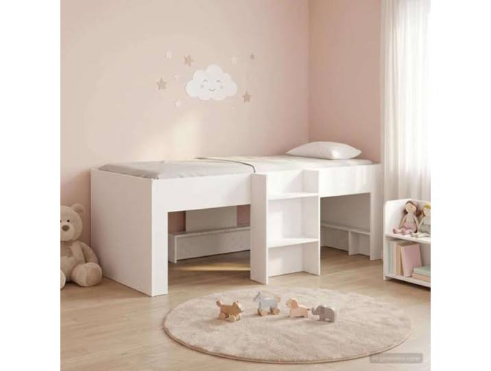 KTHLBRH Hochbett für Kinder, weiß, 75 x 190 cm, Holztechnik Integrierte Leiter, Bettraum, modernes Design, TPE-Eckenschutz, 120 kg