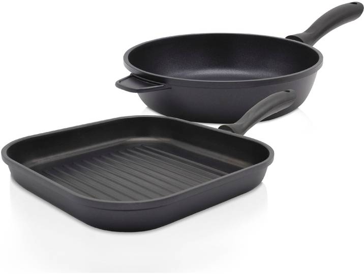 Pfannen-Set KRÜGER Aluguss Pfannenset LEIPZIG, 2 tlg. , schwarz, Ø:24,28cm, Pfannen, Pfannen-Set, hochwertige Antihaft-Versiegelung