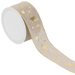 Leinenband "Sterne", natur-gold, 40 mm, 4 m