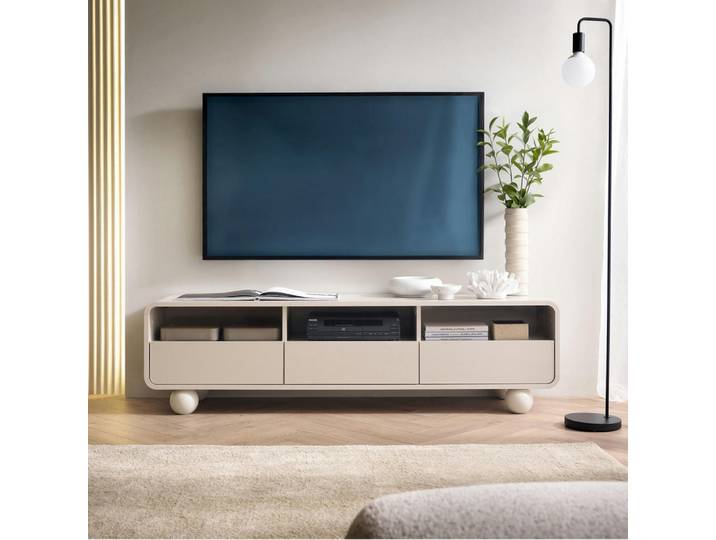 Komodee Lowboard TV Kamloops Rtv1-3S Abgerundeter Korpus, Kaschmir, Holz, 160x44x39 cm, Wohnzimmer, TV Möbel, Lowboards, Lowboards stehend