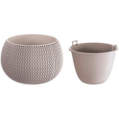 Pflanzkübel PROSPERPLAST "Splofy Bowl" in schicker Strickoptik", braun (mocca), H:19cm Ø:29cm, Kunststoff, Pflanzgefäße, Pflanzkübel, ØxH: 29x19 cm, inkl. Einsatz mit Henkeln