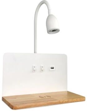 Friendly Fresh Finds Wooden Wireless Charging Wall Lamp With Rotatable LED Reading Light USB Charging And Switch white