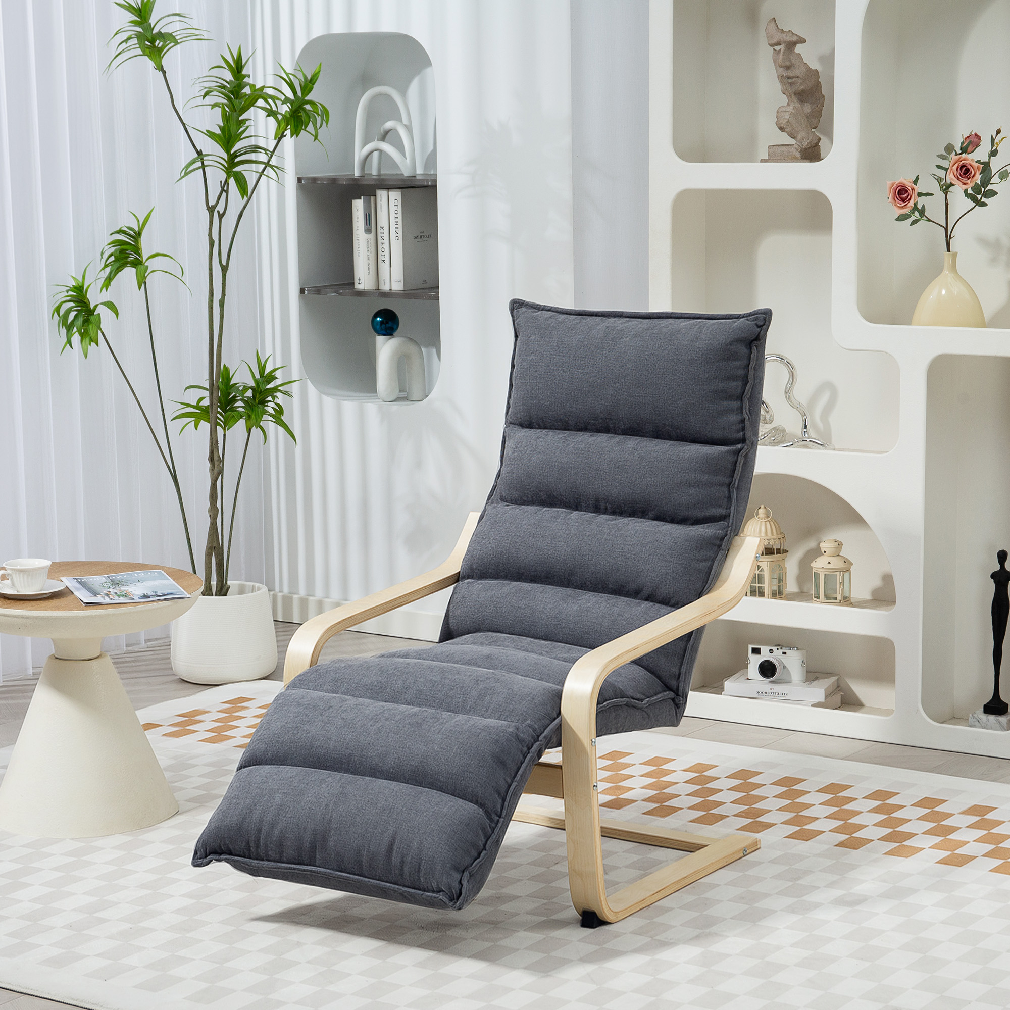Homcom Poltrona Relax in Legno con Rivestimento in Velluto e Poggiapiedi Regolabile, Grigio Scuro