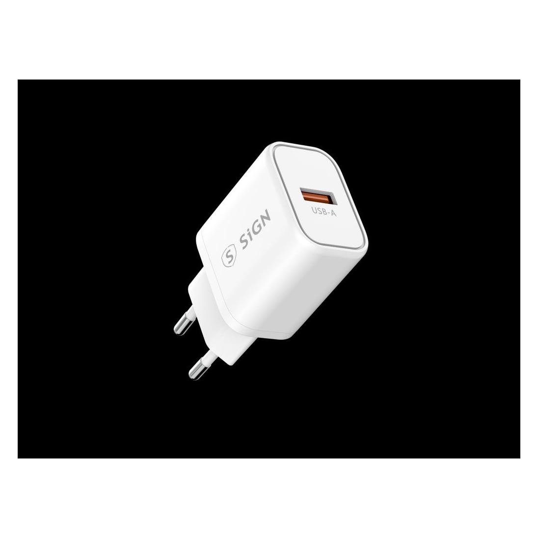 SIGN Wall Charger USB-A QC 3.0, 18W, 3A - White (18 W) (SN-WH001)