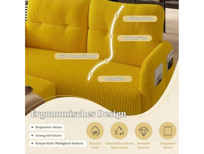 Fauteuil: Il est idéal pour les longues soirées confortables à la maison Jaune Composé de deux sièges Jaune moutarde