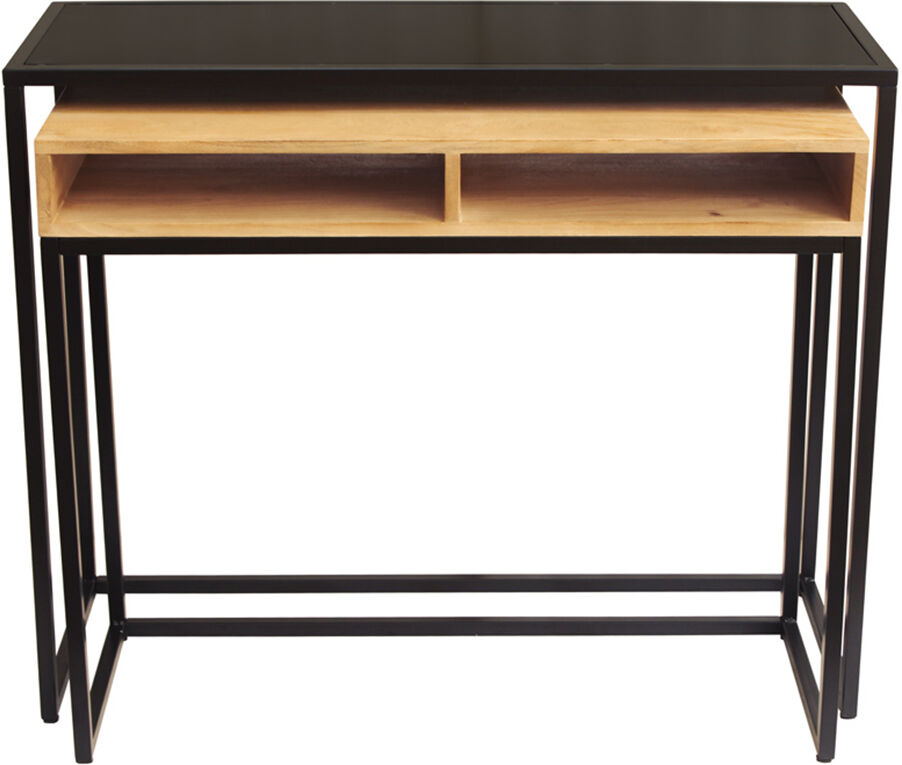 Miliboo Console bureau d'appoint avec rangements casiers en bois manguier massif et métal noir L100 cm YPKA