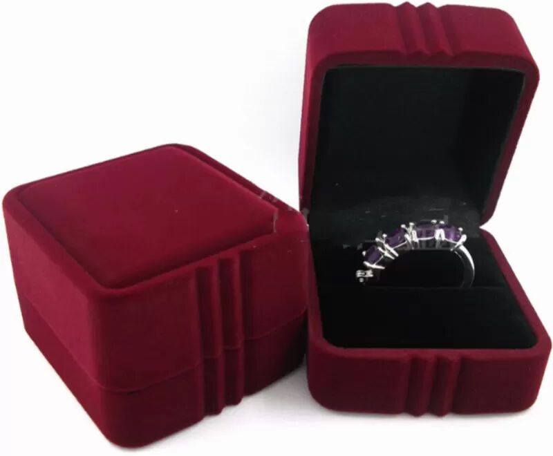 INF Coffret à bijoux luxueux - Lot de 2 boîtes de rangement pour bagues en velours rouge Rouge