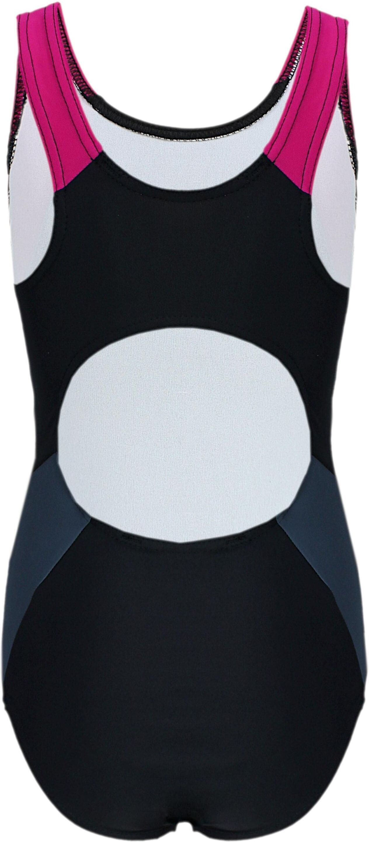 Badeanzug AQUARTI "Badeanzug Mädchen Badeanzug mit Ringerrücken", Jungen, Gr. 146, N-Gr, schwarz (schwarz, graphit, amarant), Obermaterial: 80% Polyamid PA. 20% Elasthan EL., Badeanzüge Badeanzug