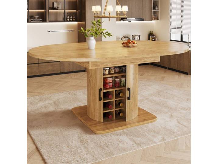 VUENOR Table à manger extensible avec rangement intégré MDF et métal marron naturel clair