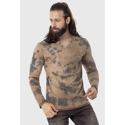 T-Shirt CIPO & BAXX "Cipo & Baxx Sweatshirts", Herren, Gr. XL, braun, Obermaterial: 100% Baumwolle CO., meliert, regular fit, V-Ausschnitt, Shirts T-Shirt, im Batik-Design