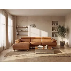 Ecksofa - Premium-Leder - Ecke Links - Karamell - EXCELSIORA