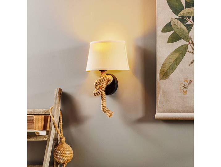 Wandlampe Corda ONLI, dimmbar, creme / amber, für Wohn- / Esszimmer, Textil / Stoff / Seide, Maritim, Wandleuchte, Wandlampe Innen