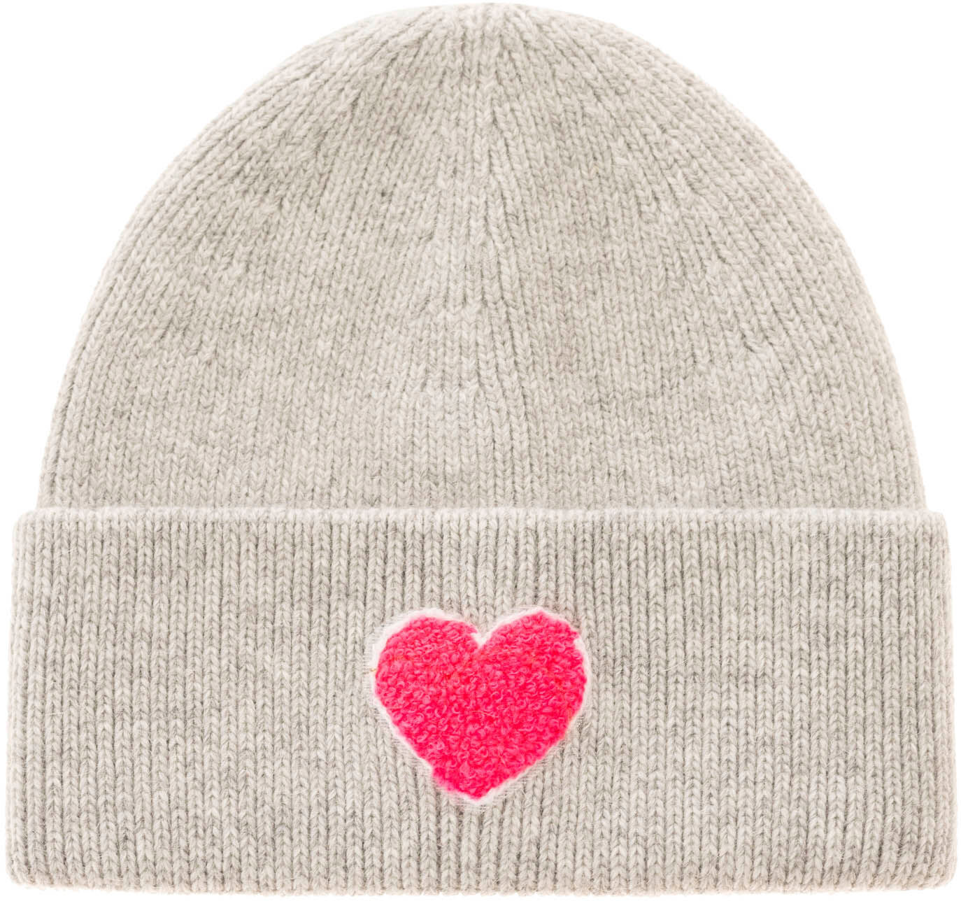 Beanie ZWILLINGSHERZ "Heart Patch", Damen, grau, Grobstrick, Materialmix, unifarben mit Farbeinsatz, Mützen Beanie, Grobstrick, Herzmotiv,Wollanteil, breiter Umschlag, wärmend grau Einheitsgröße