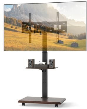 Costway Rolling TV Stand on Wheels Mobile TV Cart for 32-75 Inch TVs Portable AV Cart-Black