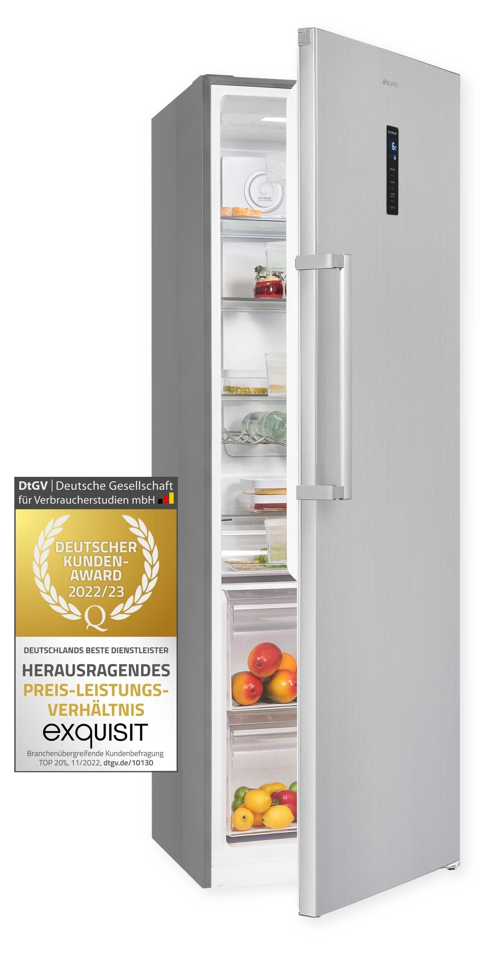Exquisit Vollraumkühlschrank KS360-V-HE-040D inoxlook | 359 l Nutzinhalt | Edelstahloptik