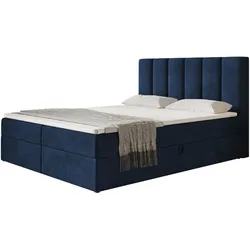 BOXBETT TOKIO mit 2 Bettkästen, 120x200, Farbe: Dunkelblau, Velourstoff, Doppelbett mit Bonell-Matratze