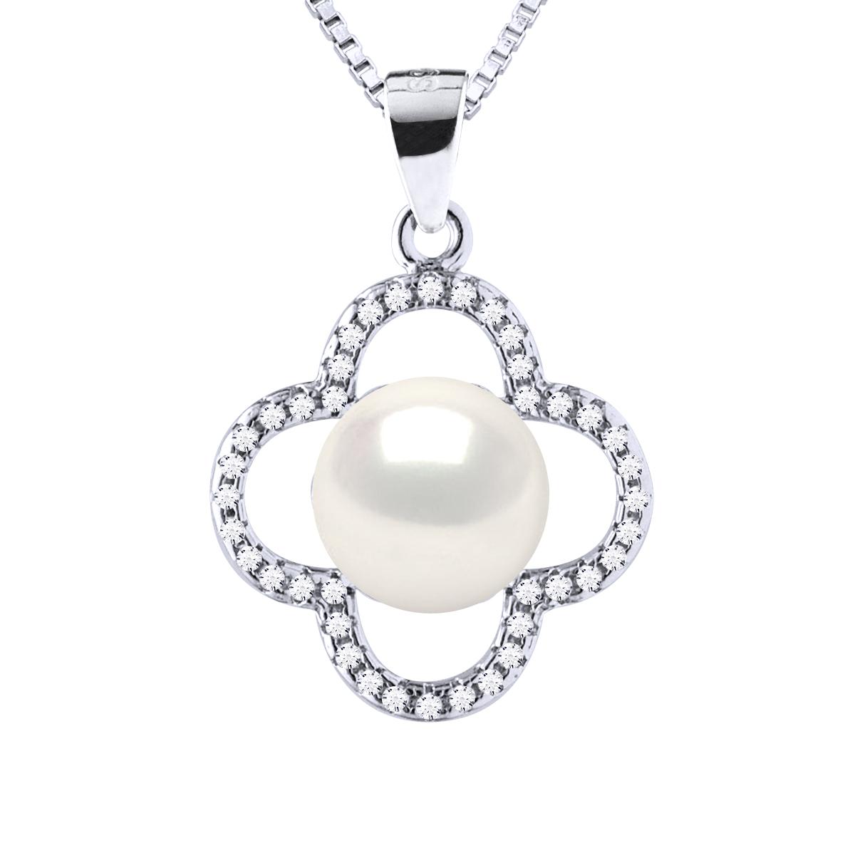 Clover Ketting Freshwater Pearl White 9-10 mm 925