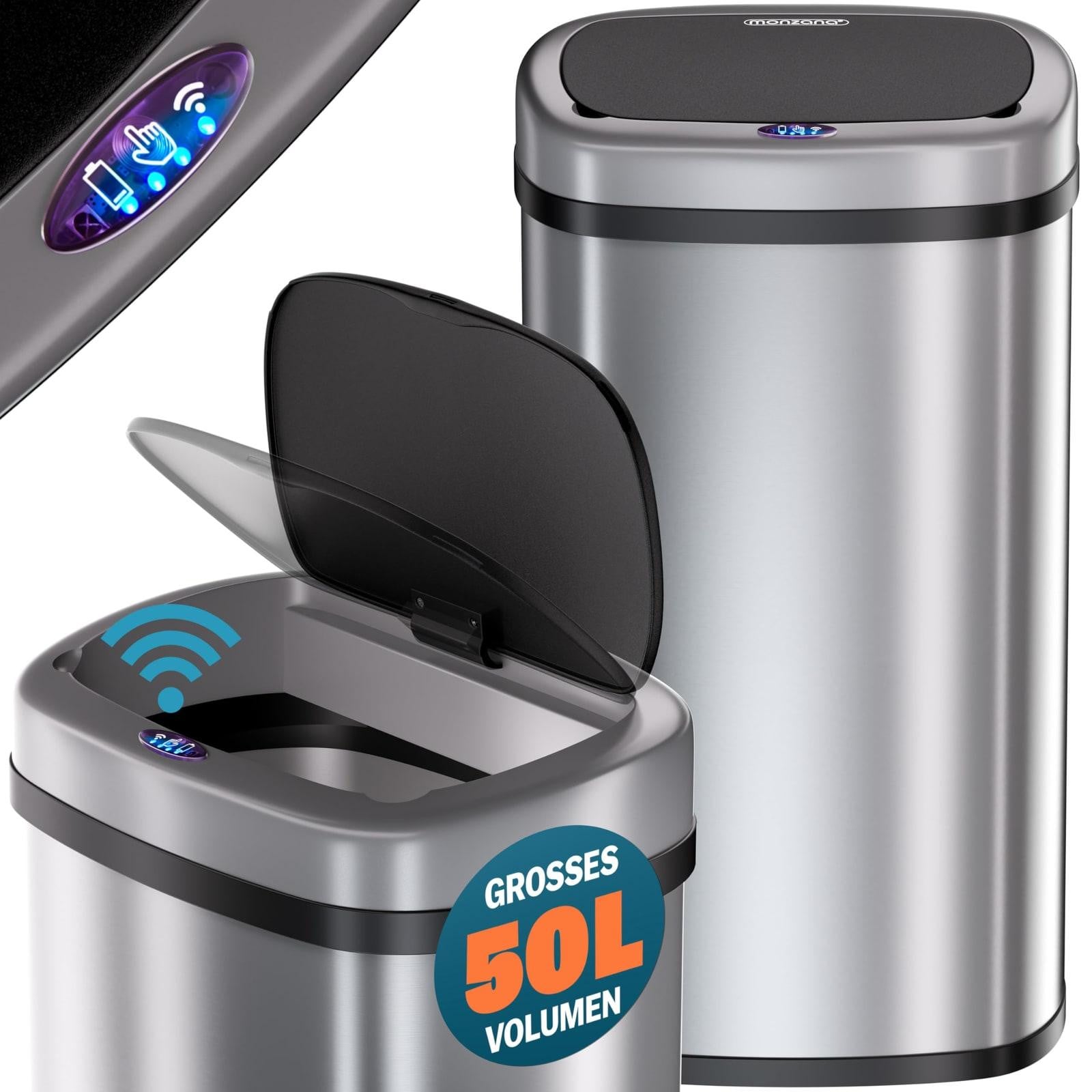 Merkloze Prullenbak met sensor, 50 liter, RVS, Zilver