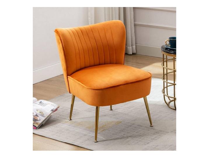 LuxusKollektion Cocktailsessel Polsterstuhl Samt Metallbeine Lesesessel Balkon 1er Orange-1er (1-St)