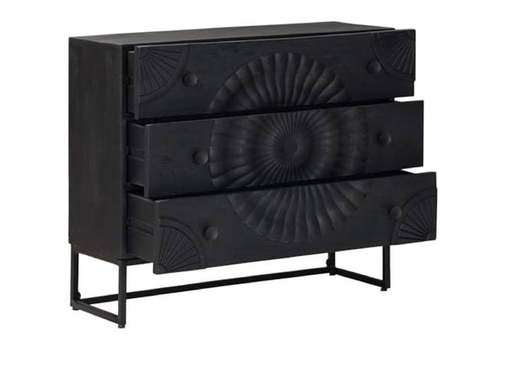KKgypkn Schubladenschrank Massiv Mango Holz 75x30x65 cm Schwarz Für Wohnzimmer Schlafzimmer, Mehrere Schubladen, Stabile Konstruktion, Innenbereich