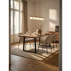 Esstisch Massivholz Metall Trapezgestell Baumkante Rechteckig, Akazie 140x80x76 cm