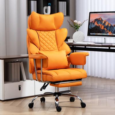 XINMICS Comfortable Ergonomic Office Chair with Foot Rest, PU Leather Reclining Chair with Adjustable Height Headrest and Waist Lumber
