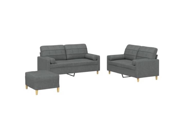 GHVBNMF 3-TLG Sofagarnitur mit Kissen Dunkelgrau Stoff Couch Set Dreiteiliges Polstermöbel Set aus atmungsaktivem Stoff für Wohnzimmer, inklusive 2 Zweisitzer Couch, Hocker und Rollkissen.