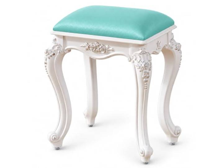 JSWHYBD Vintage Schminkhocker im Barockstil, Polsterhocker für Schminktisch Florale Verzierungen, geschwungene Beine und weicher Sitz für Schlafzimmer und Ankleidezimmer(D)