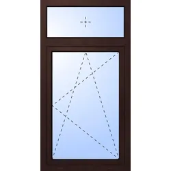 Kunststoff Fenster mit Oberlicht TED Dreh-Kipp 2-fach Verglasung Mahagoni holzähnlich innen öffnend DIN links