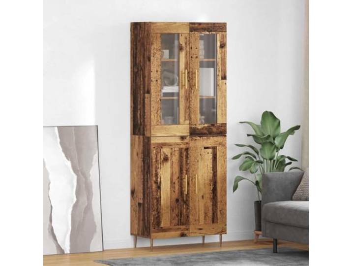 Elegantes Highboard für die Einrichtung aus Holzwerkstoff langlebig in Altholz mit viel Stauraum, stilvolles Highboard Altholz für das Wohnzimmer mit Metallfüßen, mit Metallfüßen