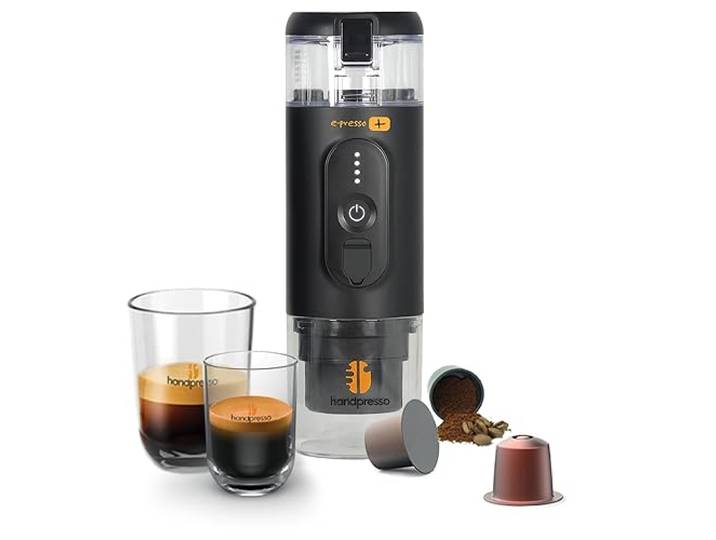 Handpresso - E-Presso+ 21710 Tragbare Kaffeemaschine - Tank 90ml (max 110ml) USB Große Kapazität Tragbare Kaffeemaschine - Tragbare Reisekaffeemaschine für Espressokapseln oder gemahlenen Kaffee