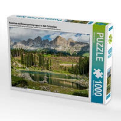 CALVENDO Puzzle Karersee mit Rosengartengruppe in den Dolomiten | 1000 Teile Lege-Größe 64x48cm Foto-Puzzle für glückliche Stunden