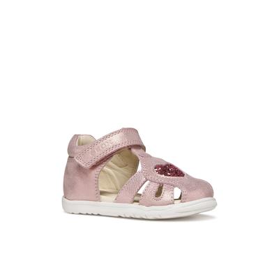 Lauflernschuh GEOX "B SANDAL MACCHIA GIR", Baby, Gr. 23, rosa (rosa, rot), Leder, Textil, Glitzer, Basic, Schuhe Lauflernschuh, Babyschuh mit Klettverschluss, Größenschablone zum Download