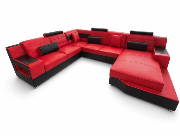 JVmoebel Wohnlandschaft Milano Deluxe Leder Design Rot Schwarz Komfort Premium Plus Sofort